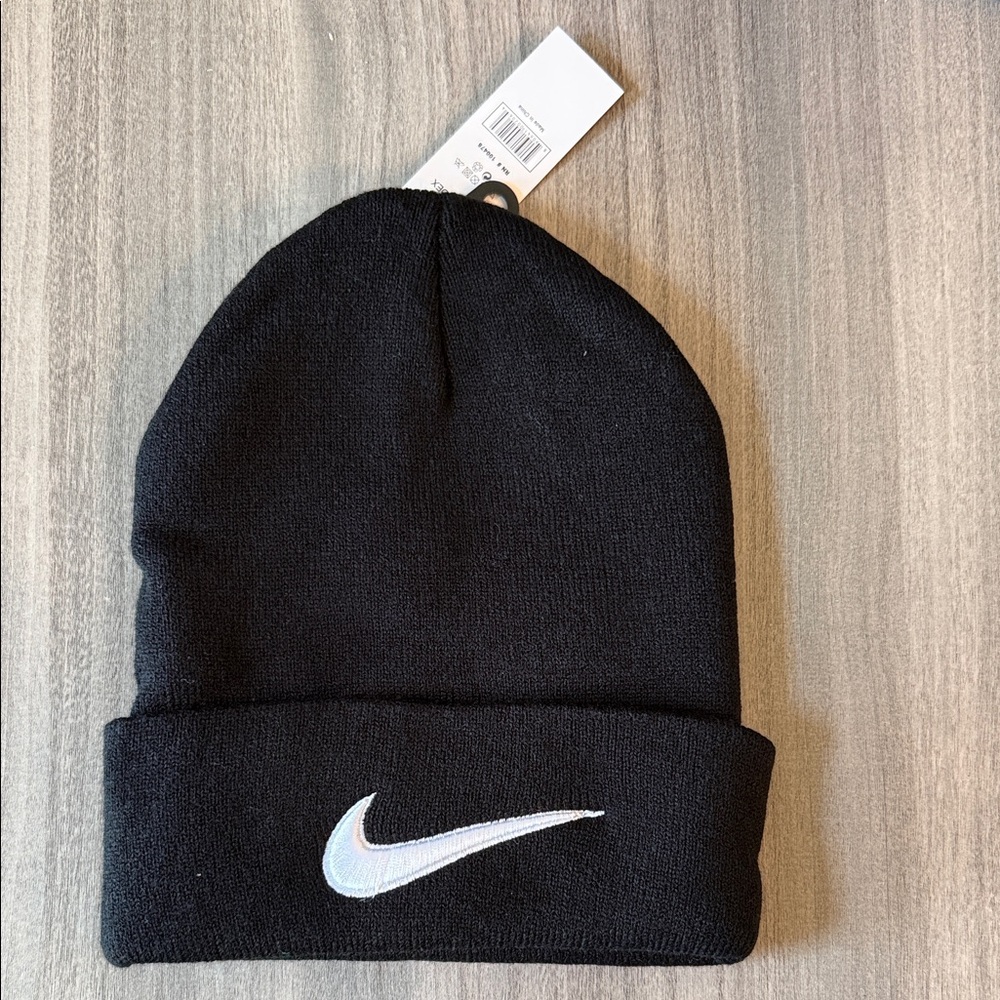 Nike Black Knit Hat with White Logo